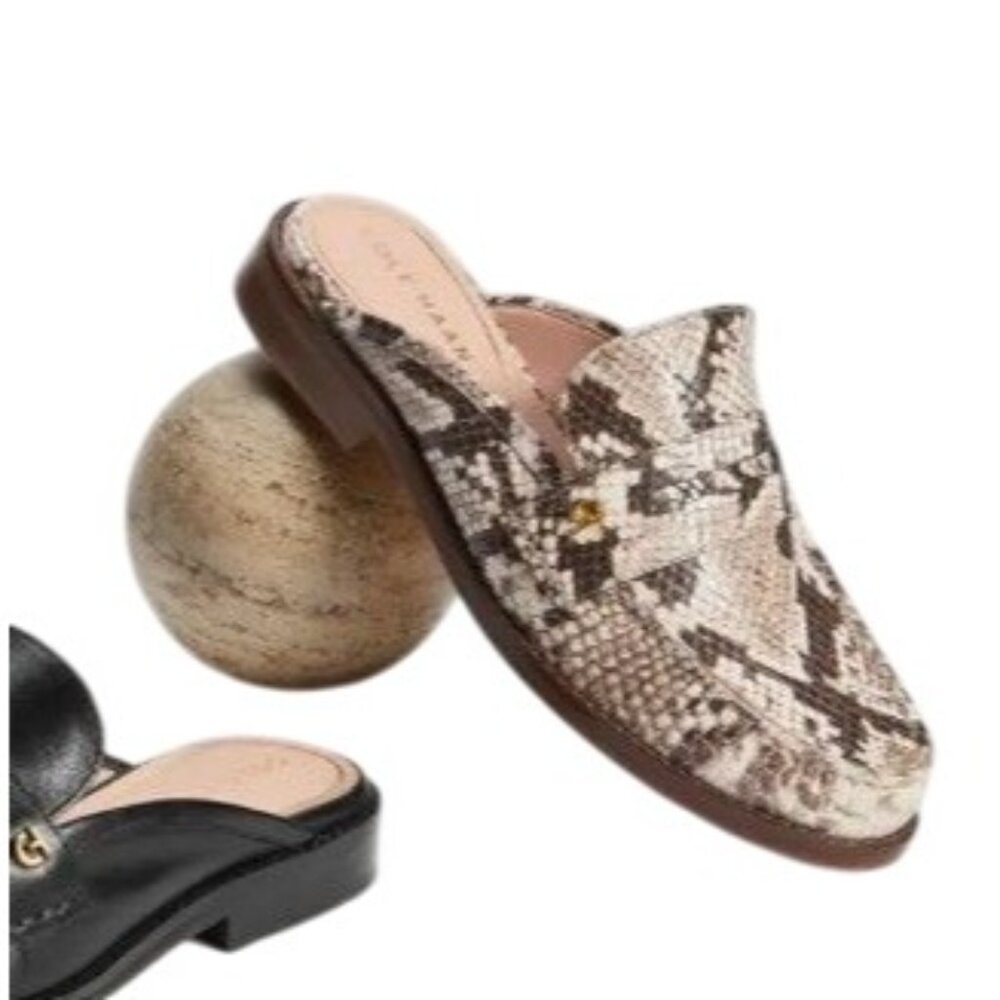 NEW COLE HAAN Lux Pinch Penny Snakeskin Embossed Leather Mules W29914 Size 6.5